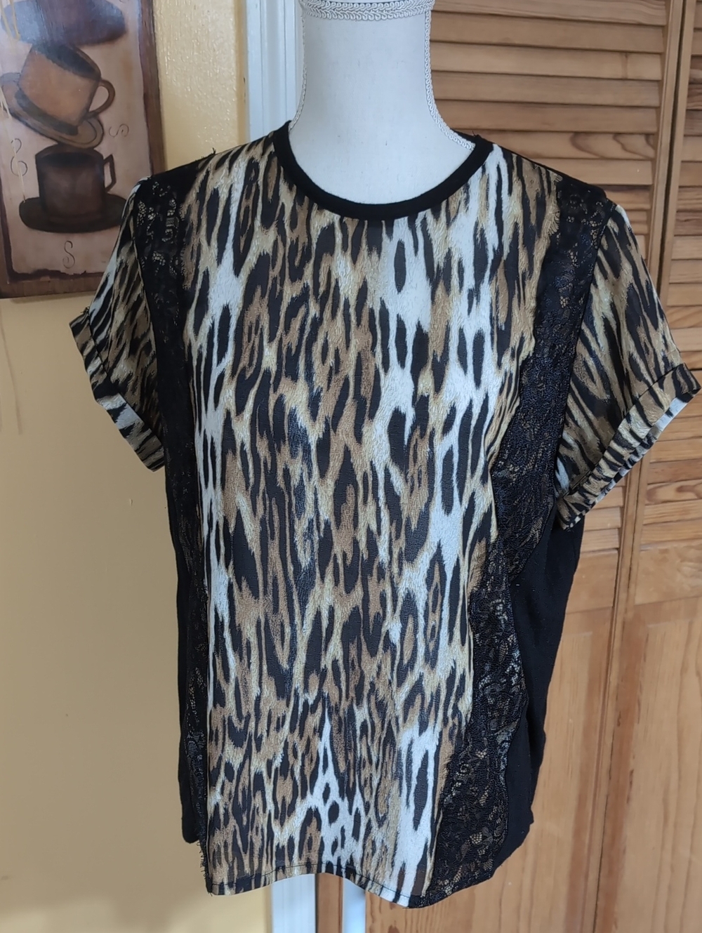 ZARA Leopard Animal Print & Lace Top L